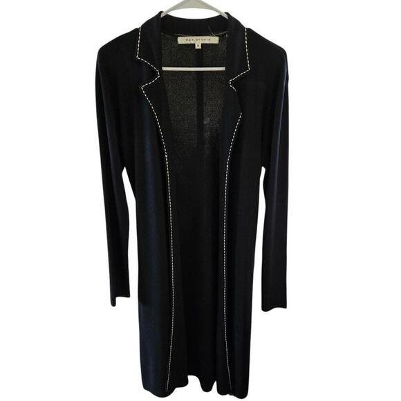 Max Studio Black Long Knit Cardigan with Contrast Stitching - Picture 3 of 10